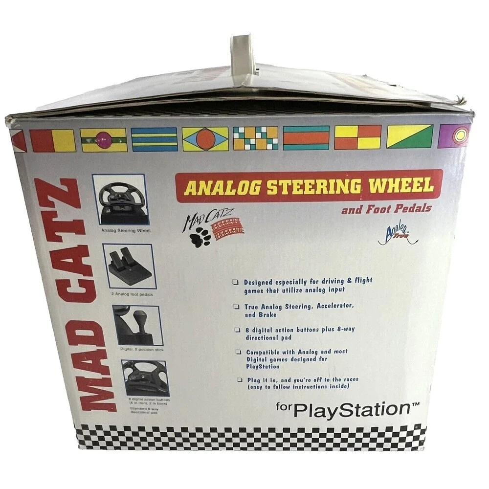 Mad Catz Sony PlayStation 1 Vintage Steering Wheel and Pedals in Box Tested